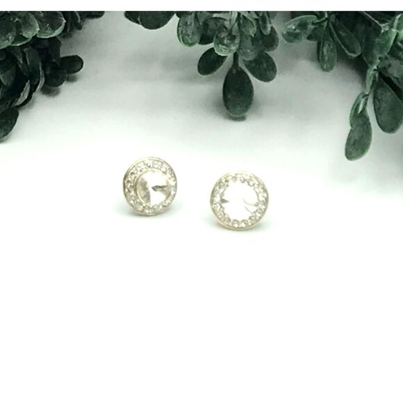 Silver -Tone Round Crystal Rhinestone Stud Earrings - Picture 3 of 5